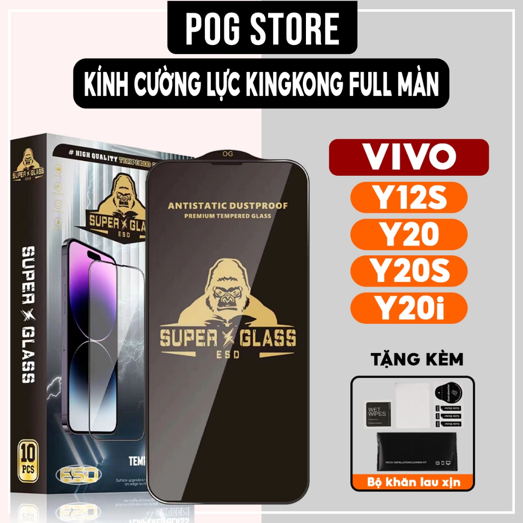 Kính cường lực Vivo Y20, Y20s, Y12s Kingkong full màn | Miếng dán bảo vệ màn hình cho Vivo