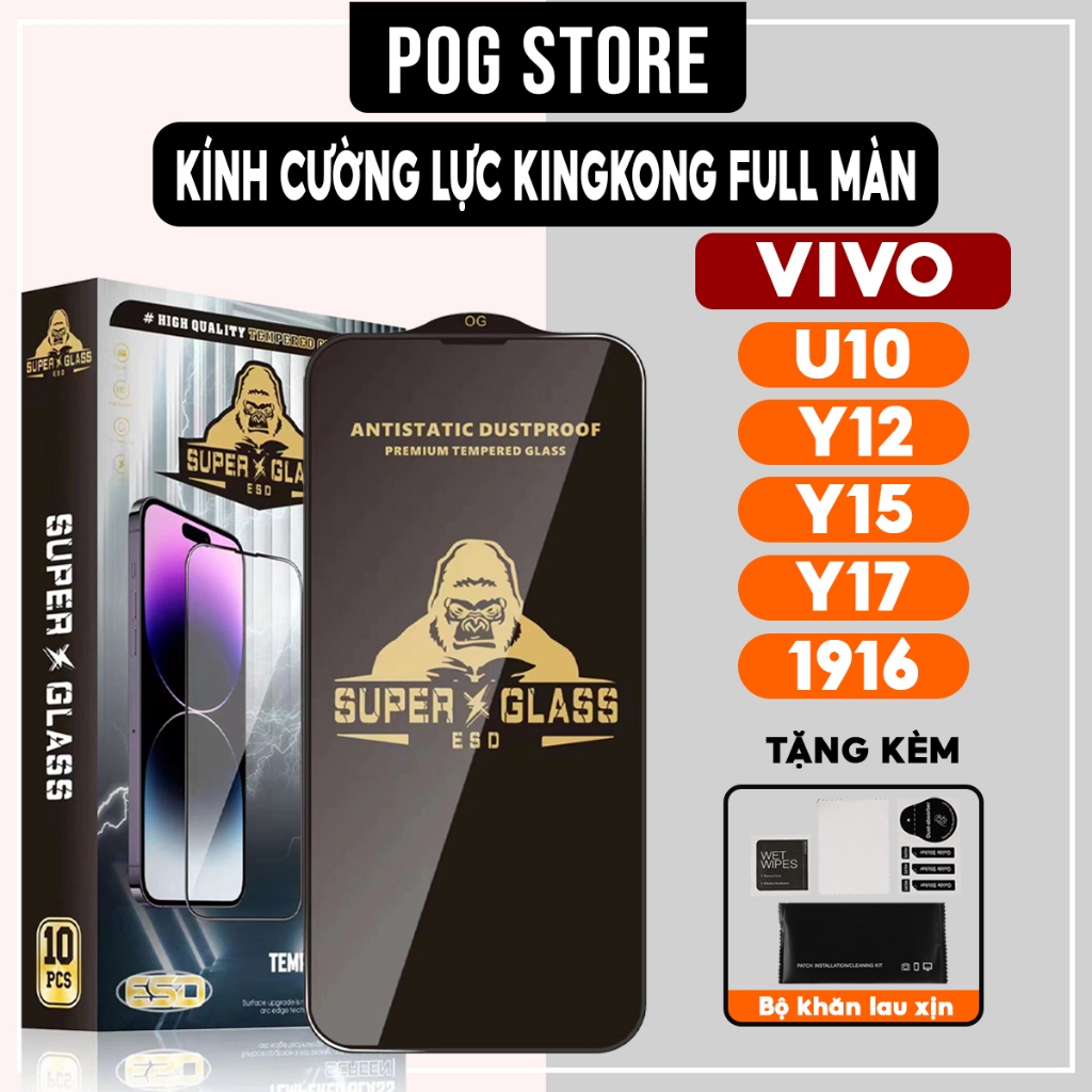 Kính cường lực Vivo U10 (1916), Y12, Y15, Y17 Kingkong full màn | Miếng dán bảo vệ màn hình cho Vivo