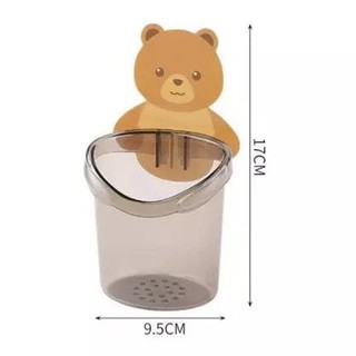 Cốc gấu dán tường đựng bàn chải đánh răng, kem đánh răng
