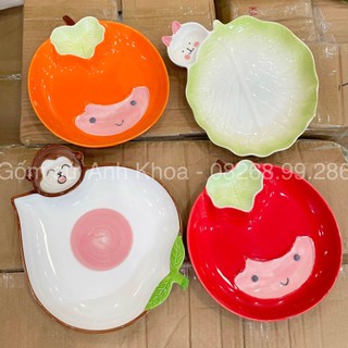 Bộ bát đĩa gốm sứ decor, bát ăn cơm, bát ăn chè, chén dĩa dễ thương đĩa ngăn chấm hình thú xinh yêu gomsudecor21