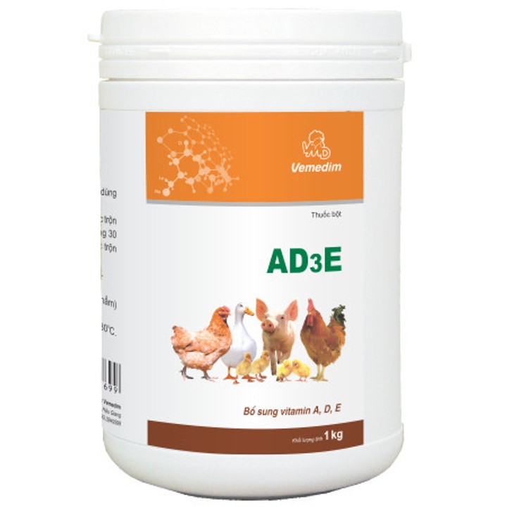 AD3E (bột) - Bổ sung vitamin A,D,E giúp gia tăng năng suất vật nuôi.