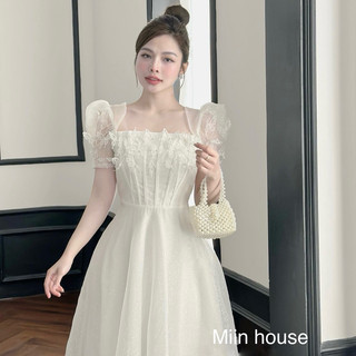 Váy prom trắng cánh tiên ren đính hạt