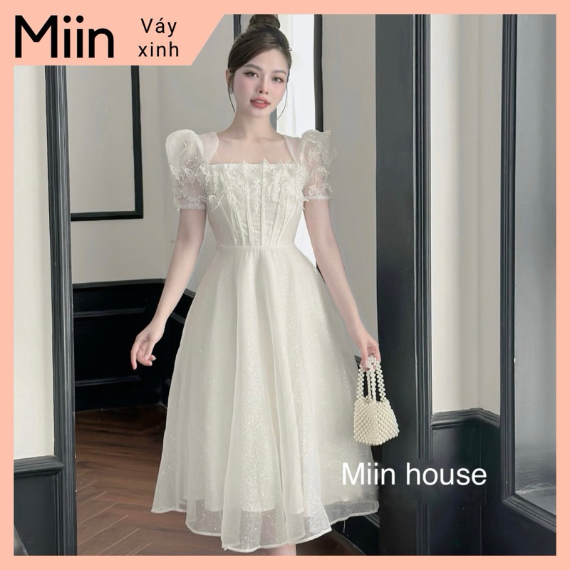 Váy prom trắng cánh tiên ren đính hạt