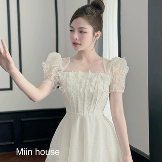 Váy prom trắng cánh tiên ren đính hạt
