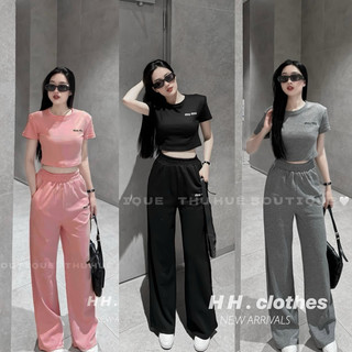 Set bộ áo croptop phối quần ống suông miumiu mã đh01