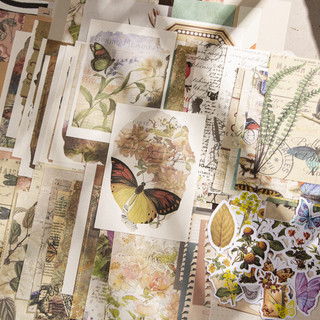 Set 100 bộ sticker giấy nền vintage retro mix bullet journal dán sổ, scrapbook, thư thiệp quà tặng