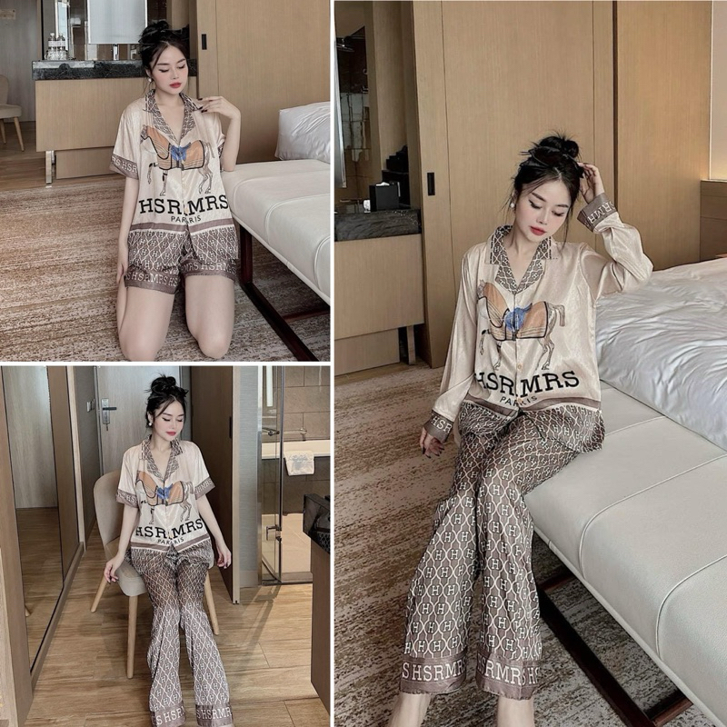 Bộ H.M nâu 3 ph dáng chất lụa xước