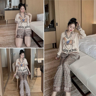 Bộ H.M nâu 3 ph dáng chất lụa xước