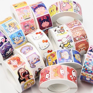 Cuộn 500 tem sticker vuông dễ thương - 2cm - chủ đề Sanrio / One Piece