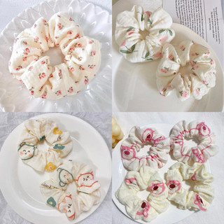   Handmade  Scrunchies buộc tóc Muslin cao cấp họa tiết dễ thương hot trend 