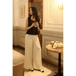 𝐌𝐀𝐑𝐑𝐎𝐍 Quần linen tưng premium cạp cao dáng suông ống rộng JADE PANTS