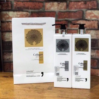 Cặp Dầu Gội Xả Collagen Vinge 1000ML | Giảm Rụng, Kích Mọc, Phục Hồi Tóc Hư Tổn