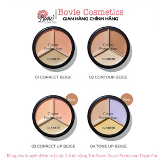 Bảng che khuyết điểm triệt sắc 3 ô đa năng The Saem Cover Perfection Triple Pot