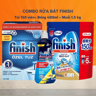 Combo Viên rửa bát finish nhật 150 viên + Muối finish 1,5kg + Bóng Finish 400ml chuyên dùng cho máy rửa bát chén