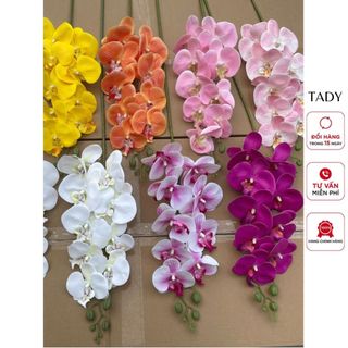 Cành hoa lan hồ điệp giả chất cao su cao cấp 9 bông dùng làm kẹp hoa lan màu hồng