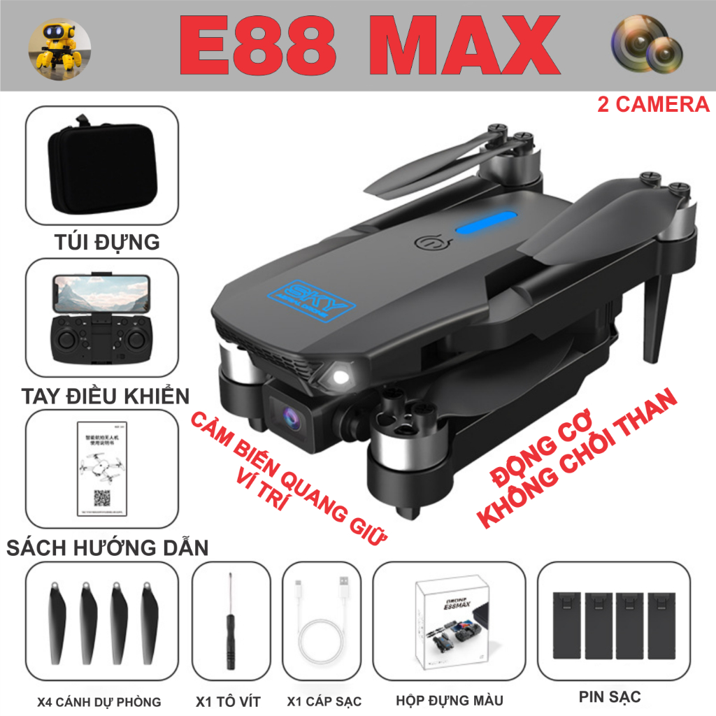 PLYCAM E88 MAX ĐỘNG CƠ KHÔNG CHỔI THAN+ 2 MÁY ẢNH +CÓ CẢM BIẾN BỤNG GIỮ VỊ TRÍ TRÌNH DIỄN 360 | BigBuy360 - bigbuy360.vn