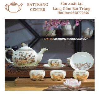 (6 MẪU)Bộ Ấm Chén Pha Trà Bát Tràng -Dáng Phượng,men Trắng,vẽ Vinh Hoa Phú Quý,Sơn Thủy Non Nước