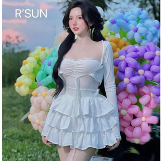 Set ren 3 món tiểu thư áo ôm + chân váy bèo tầng mam,mab, set áo tay dài cúp ngực cv ngắn xoè