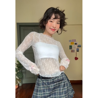 Áo kiểu tay dài đính nơ coquette siêu xinh có may lót bên trong không lo lộ