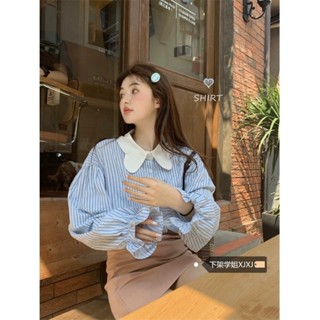 Áo BLUE HERA SHIRT áo sơ mi cổ hoa phối màu họa tiết kẻ thanh lịch sang trọng by The Camellia Studio