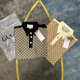 Áo polo GC Jacquard hạo tiết nổi bật nam nữ cao cấp Áo polo GC Monogram nam nữ cao cấp
