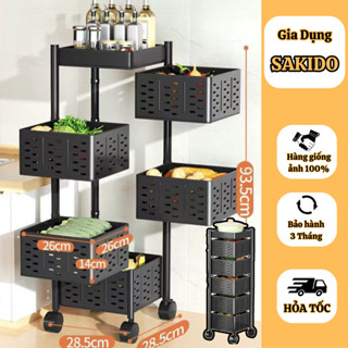  Kệ bếp đa năng xoay 360 độ SAKIDO Kệ đựng đồ đa năng inox 3 tầng vuông có bánh xe di chuyển KO178 