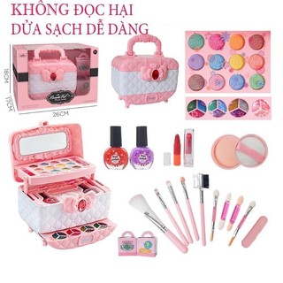 Đồ chơi trang điểm cho bé gái, hộp trang điểm cho bé màu hồng cao cấp, an toàn, dễ làm sạch