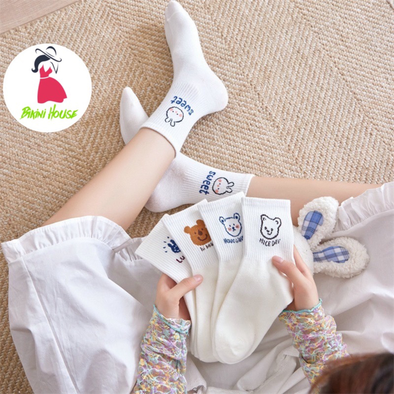 Set 5 Đôi Tất Nữ Cổ Cao Tông Trắng Phong Cách Hàn Quốc tcc4 { u105 }