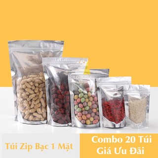 Combo 20 túi zip 1 mặt trong 1 mặt bạc đáy đứng. túi zip bạc đáy đứng đựng thực phẩm cao cấp