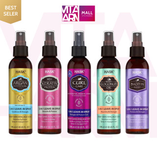 Xịt dưỡng tóc Hask Keratin, Argan, Curl, Coconut, Biotin oil 5-in-1 Leave-in Spray 175ml phục hồi tóc hư tổn