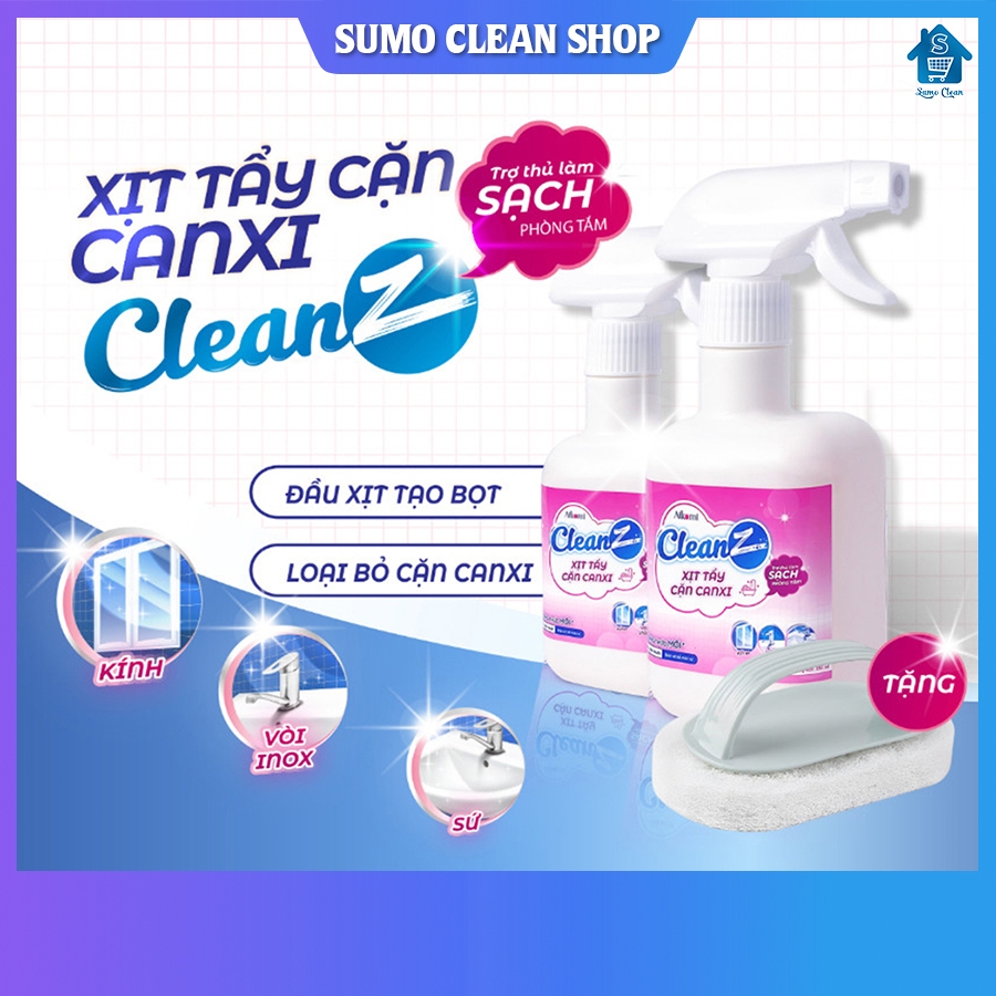 Chai Xịt Tẩy Cặn Canxi CleanZ Chống Ăn Mòn Inox Vệ Sinh Vòi Rửa, Vòi Sen, Vách Kính tặng kèm bàn chải cọ rửa dễ dàng