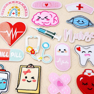 STICKER PATCHES ỦI NHIỆT THÊU LOGO Y TÁ, BỆNH VIỆN, KIM TIÊM, KHẨU TRANG N88