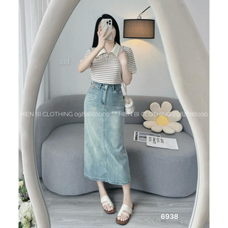 Chân váy jeans dài màu nhạt 6938 QC