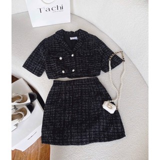 SET ÁO CROPTOP VEST DẠ KÈM CHÂN VÁY (KÈM VIDEO HÌNH THẬT)