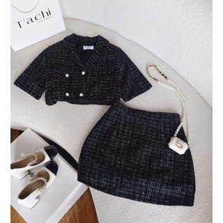 SET ÁO CROPTOP VEST DẠ KÈM CHÂN VÁY (KÈM VIDEO HÌNH THẬT)