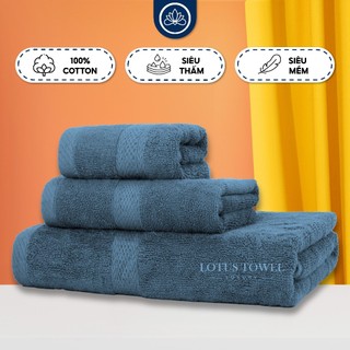 Bộ Khăn Tắm, Khăn Mặt, Khăn Gội Lotus 100% Cotton Cao Cấp Mềm Mịn,Chuyên Dụng Khách Sạn, Spa, Resort