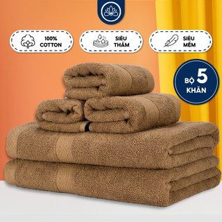 Bộ 5 khăn ( 3 Khăn Mặt, 2 Khăn Tắm ) 100% COTTON Cao Cấp Mềm Mịn,Chuyên Dụng Khách Sạn, Spa, Resort