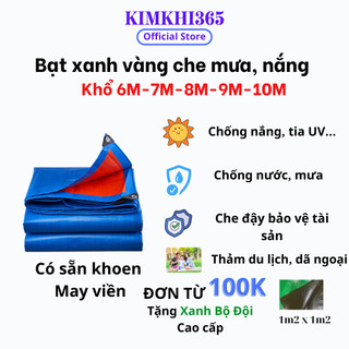 Bạt Xanh Vàng Khổ 6M-7M-8M-9M-10M - Che Nắng Che Mưa Đa Dụng Đã Được May Viền Và Đóng Khuy (Khối lượng 140gr/M)
