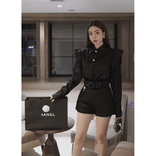 Set lụa kẻ vai độn 𝐀𝐒𝐇𝐘𝐋𝐄𝐘