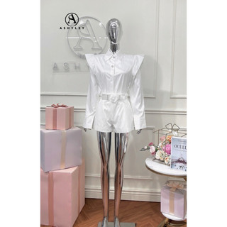 Set lụa kẻ vai độn 𝐀𝐒𝐇𝐘𝐋𝐄𝐘