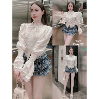 Áo sơ mi trăng bèo phối viền ren QCCC