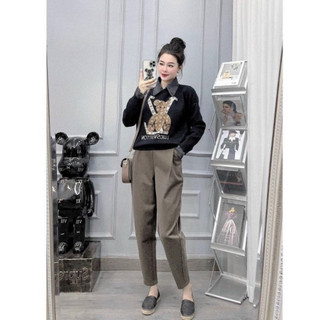 Quần dạ tăm nữ dáng baggy chất liệu dạ tăm thiết kế chun sau mặc mùa thu đông
