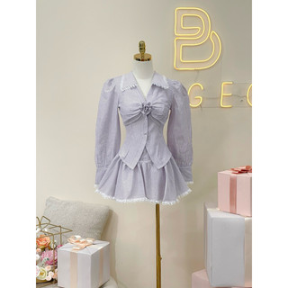 Set kẻ chân váy kèm hoa 𝐁𝐀𝐆𝐄𝐎