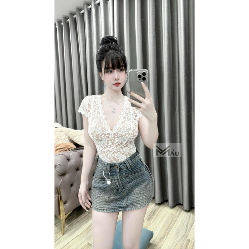 Áo body suit ren cộc tay về hàng- Freesize