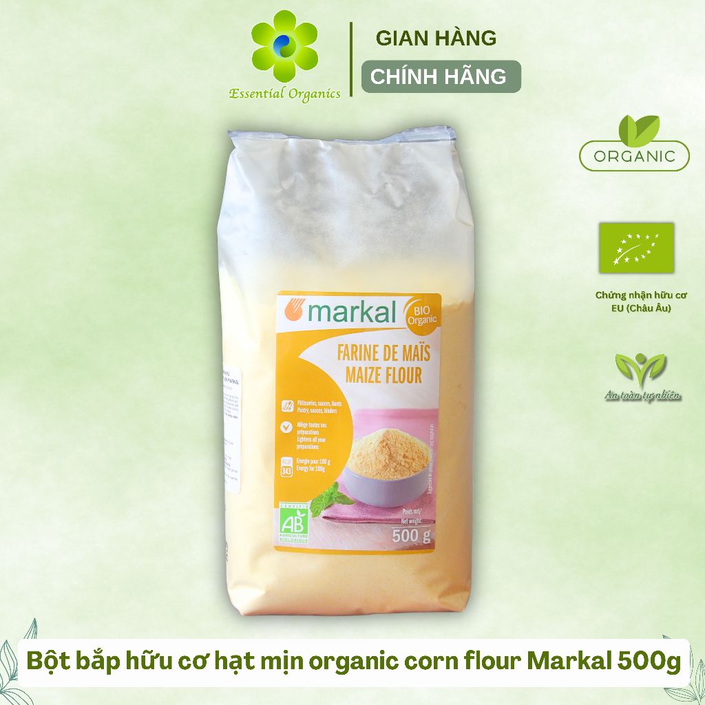 Bột bắp hữu cơ hạt mịn organic corn flour Markal 500g, bột bắp làm bánh, bột bắp hữu cơ, organic markal