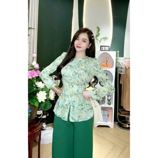 BỘ BÀ BA VẢI LỤA 3D NÚT BỌC, CỔ ĐÍNH HẠT TAY DÀI