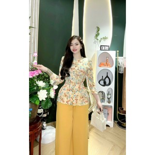 BỘ BÀ BA VẢI LỤA 3D NÚT BỌC, CỔ ĐÍNH HẠT TAY DÀI