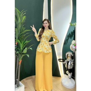 BỘ BÀ BA VẢI LỤA 3D NÚT BỌC, CỔ ĐÍNH HẠT TAY DÀI