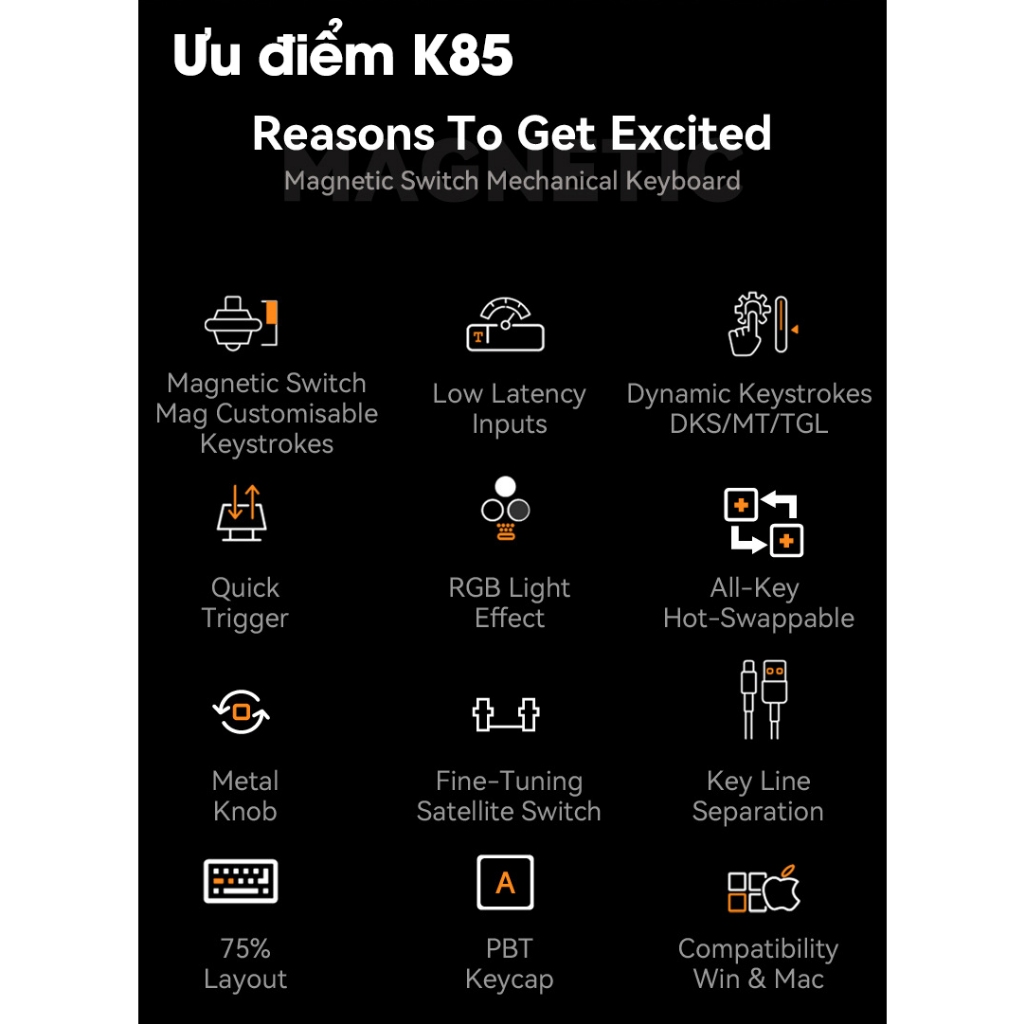 Bàn Phím Cơ K85 Chuyên GAME LED RGB Magnetic Switch Từ Tính, Tùy Chỉnh Lực Ấn Qua App, Hotswap | BigBuy360 - bigbuy360.vn