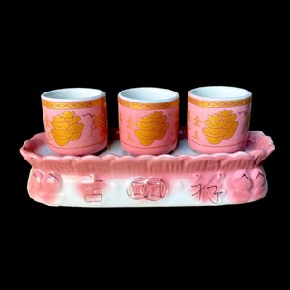 Chung bộ 3 ly thờ cúng thẳng hồng cao 7.5cm